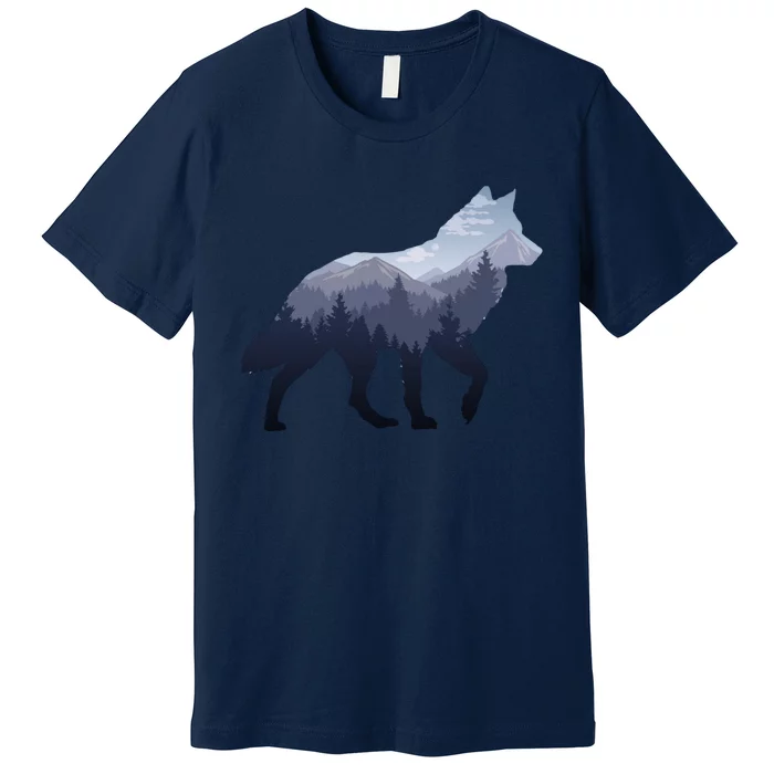 Lone Wolf Survives The Mountain Silhouette Art Premium T-Shirt