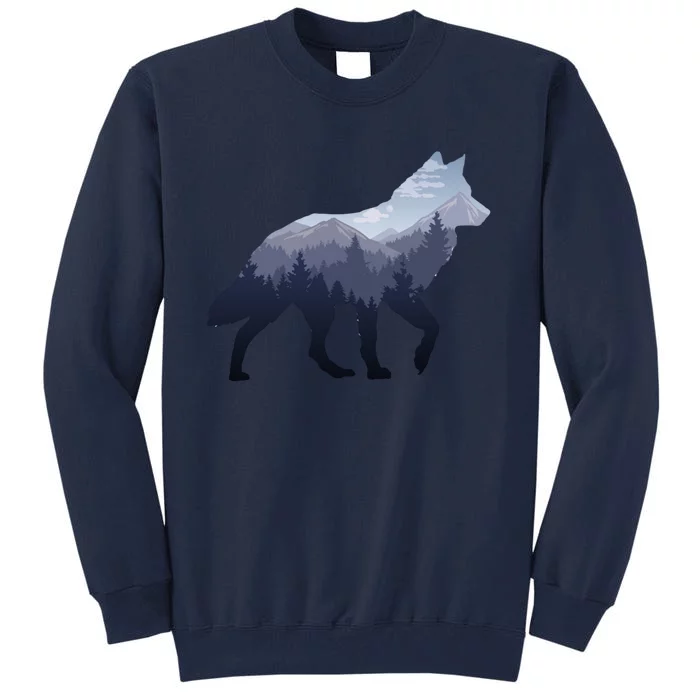 Lone Wolf Survives The Mountain Silhouette Art Tall Sweatshirt