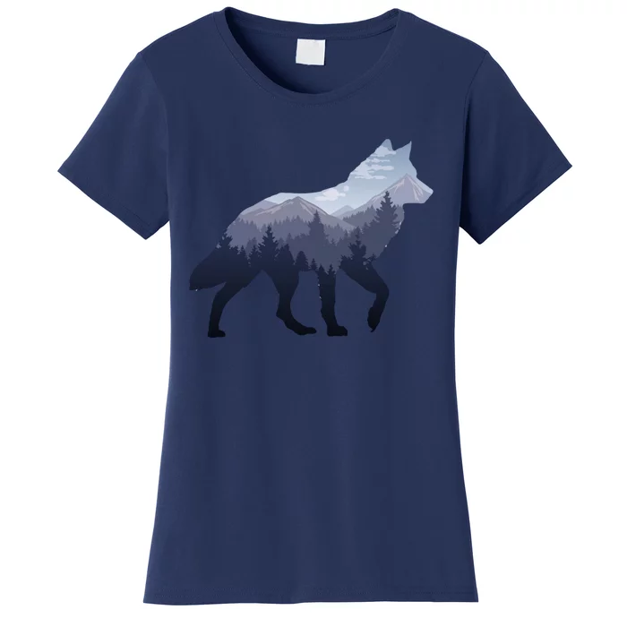 Lone Wolf Survives The Mountain Silhouette Art Women's T-Shirt