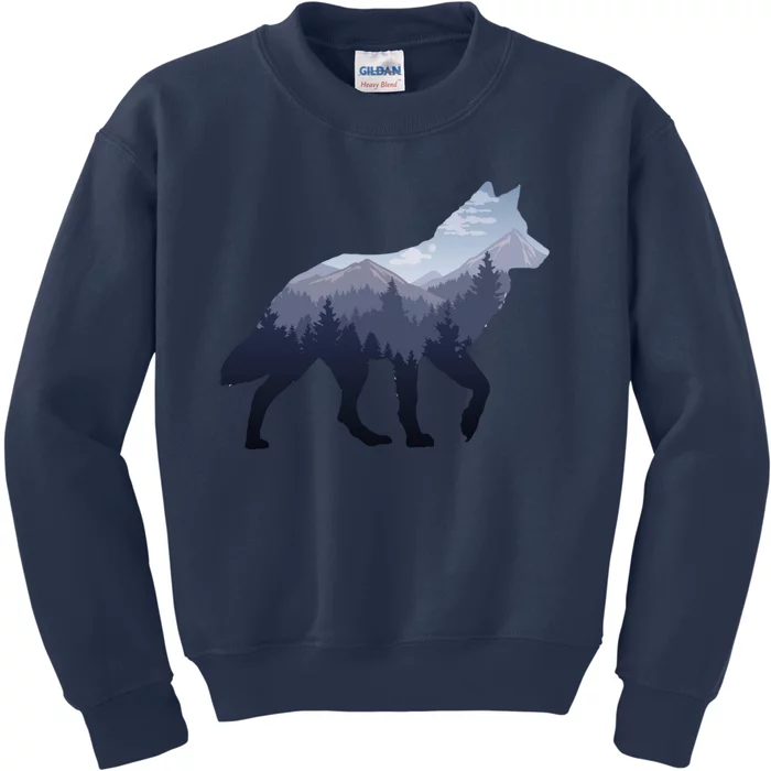 Lone Wolf Survives The Mountain Silhouette Art Kids Sweatshirt