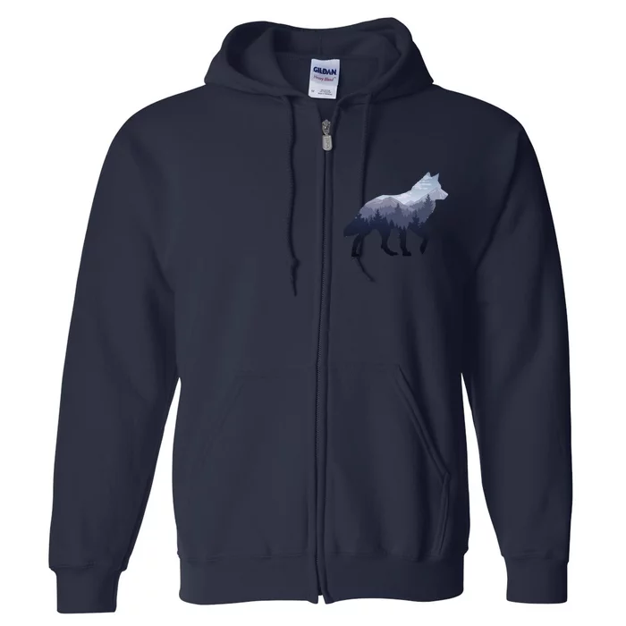 Lone Wolf Survives The Mountain Silhouette Art Full Zip Hoodie