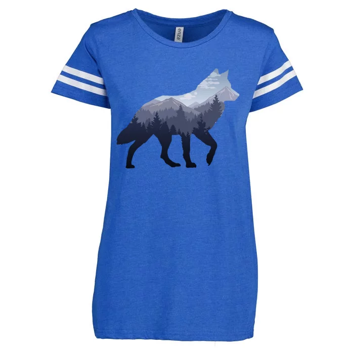 Lone Wolf Survives The Mountain Silhouette Art Enza Ladies Jersey Football T-Shirt