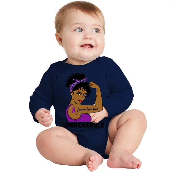 Lupus Warrior Strong Black Unbreakable Awareness Gift Baby Long Sleeve Bodysuit