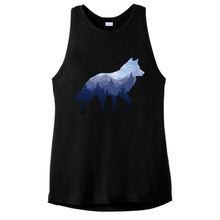 Lone Wolf Survives Mountain Silhouette Art Gift Cool Gift Ladies Tri-Blend Wicking Tank