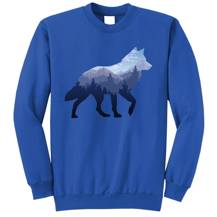 Lone Wolf Survives Mountain Silhouette Art Gift Cool Gift Tall Sweatshirt