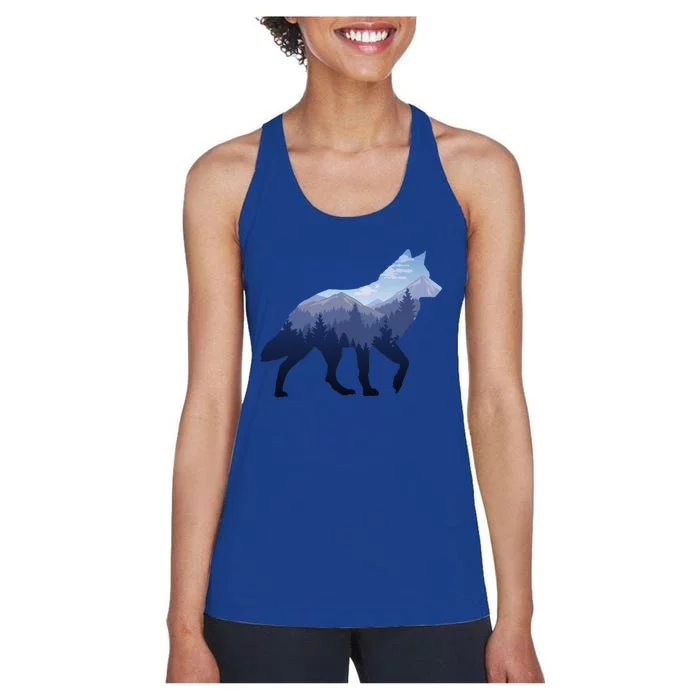 Lone Wolf Survives Mountain Silhouette Art Gift Cool Gift Women's Racerback Tank