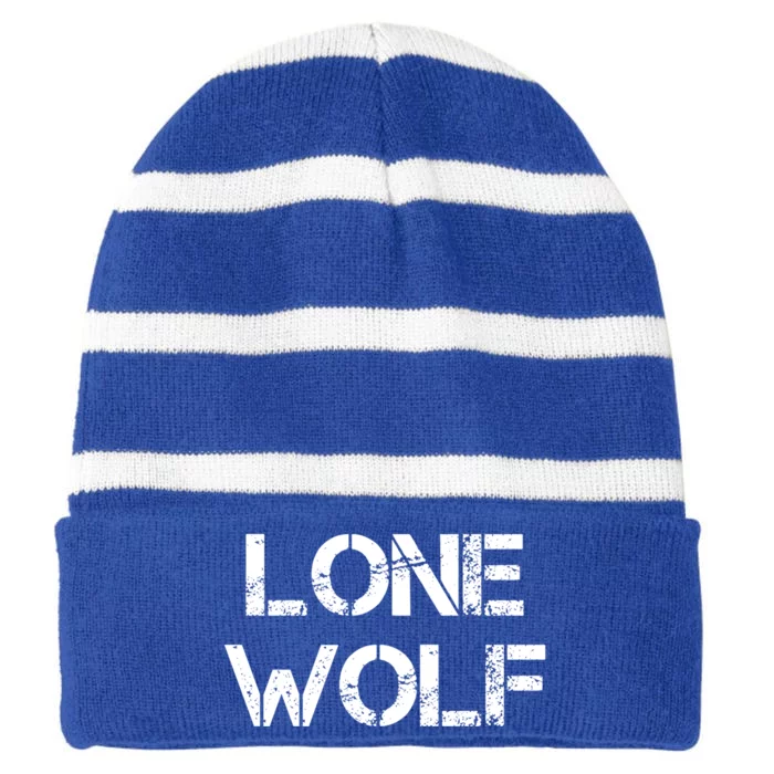 Lone Wolf Sigma Male Vintage Leader Of The Pack Self Reliant Cool Gift Striped Beanie with Solid Band