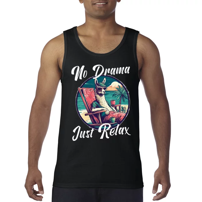 Llama Wear Sunglasses on the Beach No Drama Chill Beach Vibe Tank Top