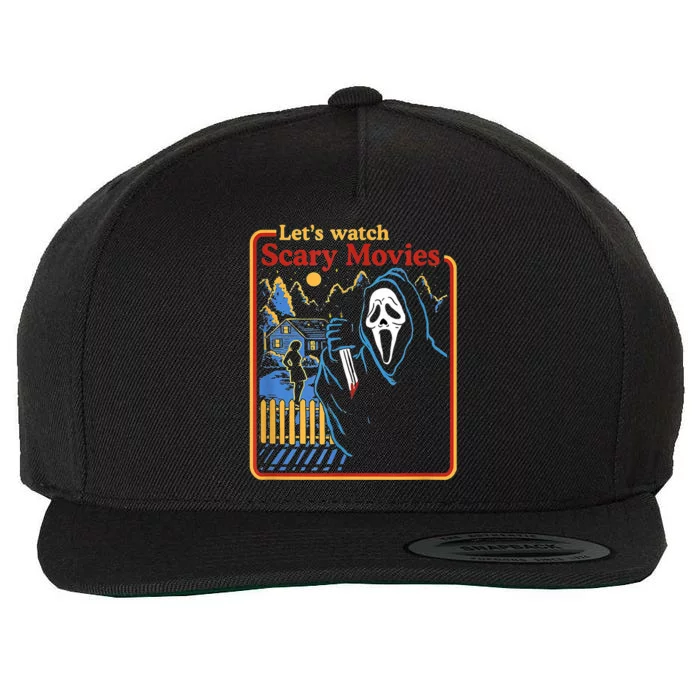 Let's Watch Scary Movies Horror Movies Scary Halloween Ghost Design Wool Snapback Cap