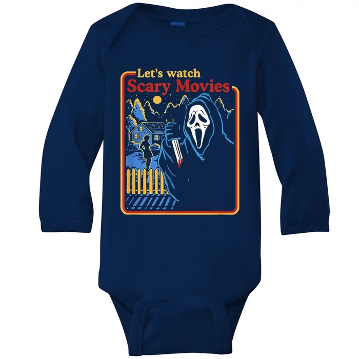 Let's Watch Scary Movies Horror Movies Scary Halloween Ghost Design Baby Long Sleeve Bodysuit