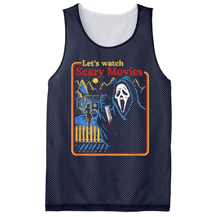 Let's Watch Scary Movies Horror Movies Scary Halloween Ghost Design Mesh Reversible Basketball Jersey Tank