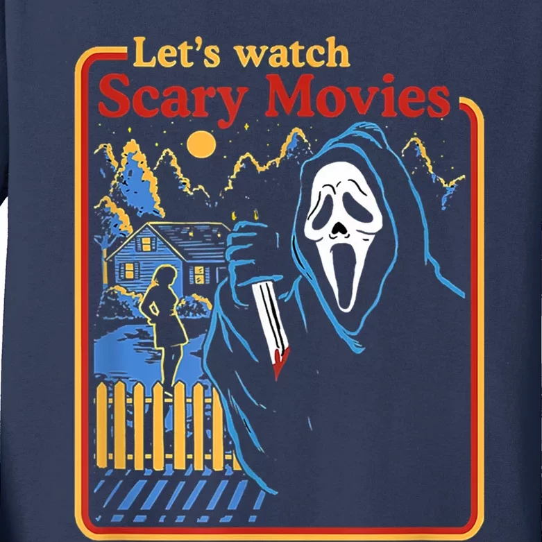 Let's Watch Scary Movies Horror Movies Scary Halloween Ghost Design Kids Long Sleeve Shirt