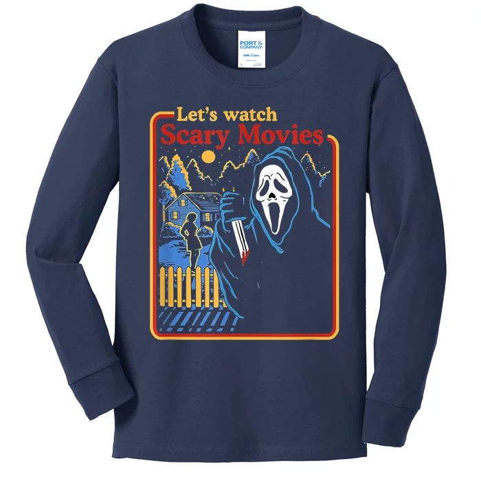 Let's Watch Scary Movies Horror Movies Scary Halloween Ghost Design Kids Long Sleeve Shirt