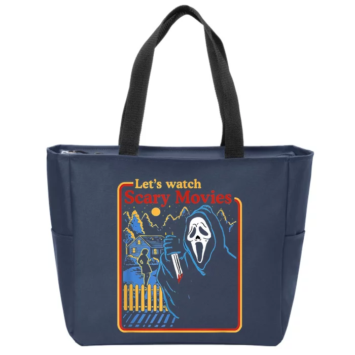 Let's Watch Scary Movies Horror Movies Scary Halloween Ghost Design Zip Tote Bag