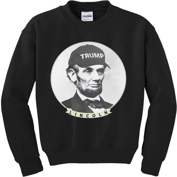 Lincoln Wearing Trump Hat Funny Abe Merica Abraham Kids Sweatshirt