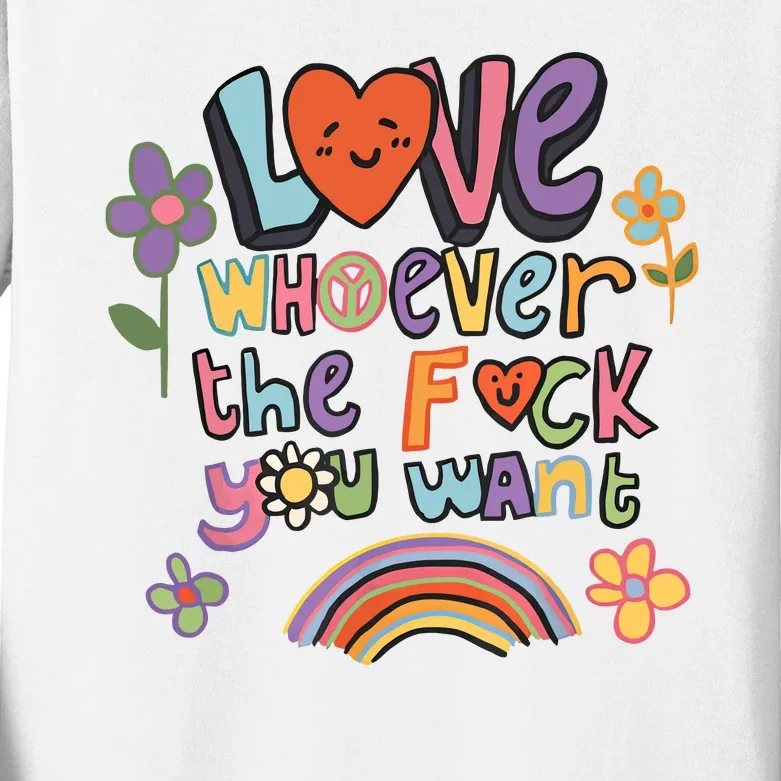 Love Whoever The F You Want LGBTQ Rainbow Pride Cute Hearts Kids Long Sleeve Shirt