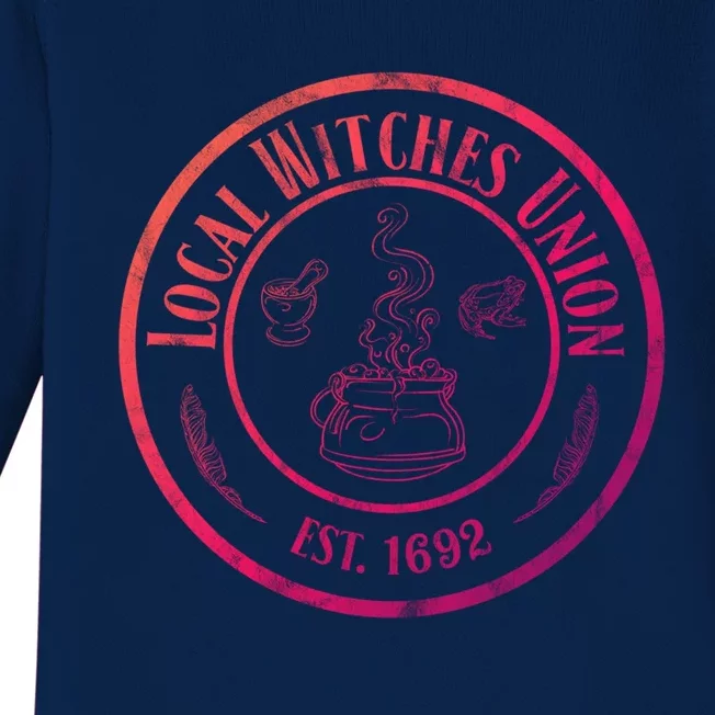 Local Witches Union Est 1692 Distressed Halloween Gift Baby Long Sleeve Bodysuit