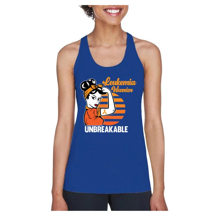 Leukemia Warrior Unbreakable Awareness Orange Ribbon Graphic Great Gift Women's Racerback Tank