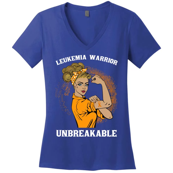 Leukemia Warrior Unbreakable Awareness Gift Women's V-Neck T-Shirt