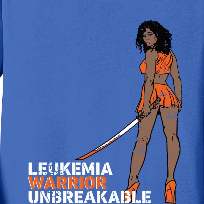 Leukemia Warrior Unbreakable Blood Cancer Awareness Melanin Gift Kids Long Sleeve Shirt