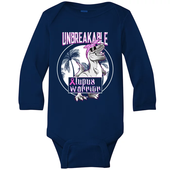 Lupus Warrior Unbreakable T Rex Lupus Awareness Gift Baby Long Sleeve Bodysuit