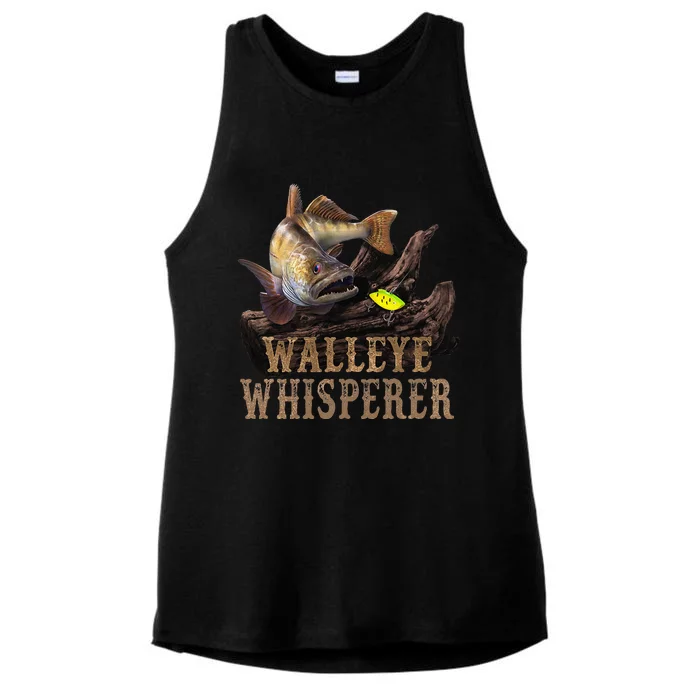 Large Walleye With Fishing Lure Drawing Walleye Whisperer Ladies Tri-Blend Wicking Tank