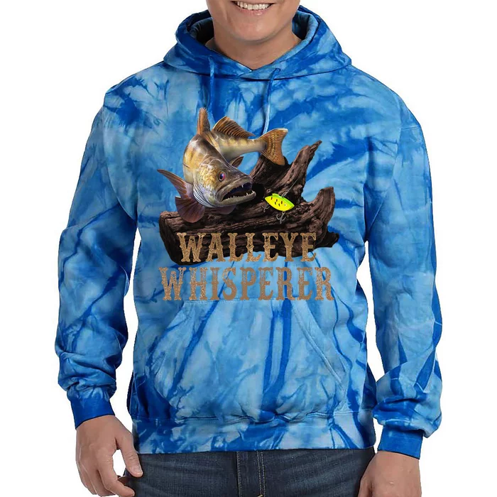 Large Walleye With Fishing Lure Drawing Walleye Whisperer Tie Dye Hoodie