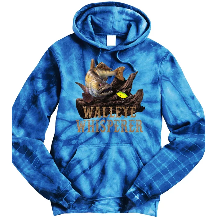 Large Walleye With Fishing Lure Drawing Walleye Whisperer Tie Dye Hoodie