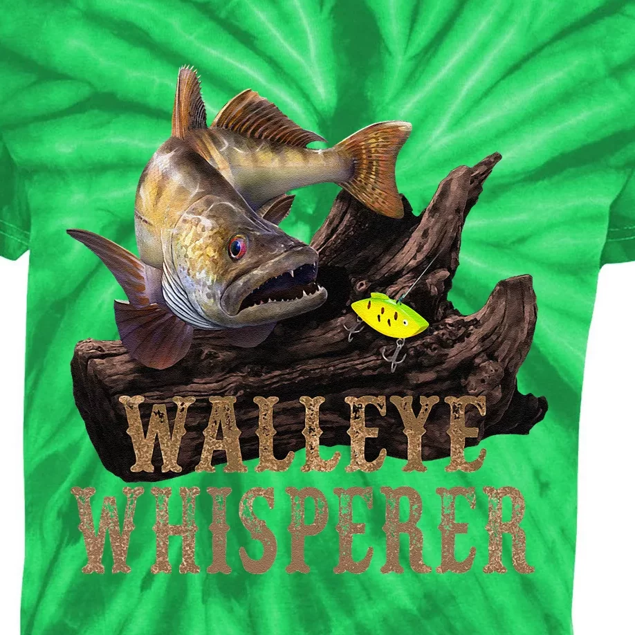 Large Walleye With Fishing Lure Drawing Walleye Whisperer Kids Tie-Dye T-Shirt