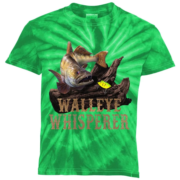 Large Walleye With Fishing Lure Drawing Walleye Whisperer Kids Tie-Dye T-Shirt