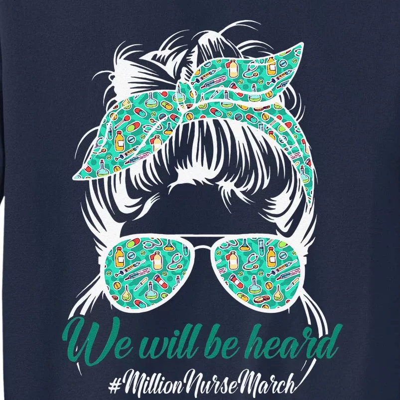 Leopard We Will Be Heard Messy Bun Nurse Million Nurse March Tall Sweatshirt