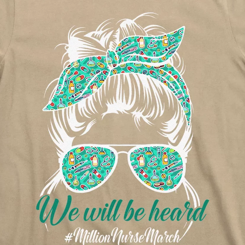 Leopard We Will Be Heard Messy Bun Nurse Million Nurse March T-Shirt