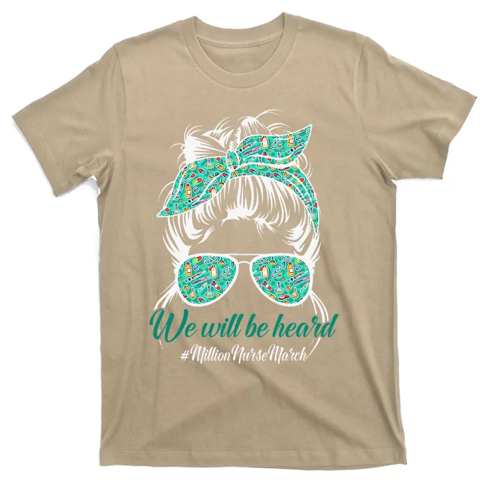 Leopard We Will Be Heard Messy Bun Nurse Million Nurse March T-Shirt