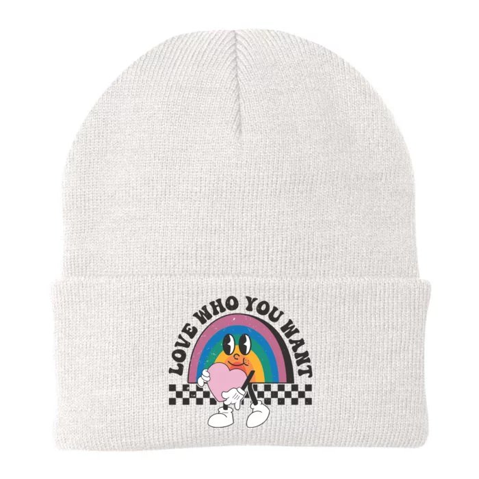 Love Who You Want Retro Distressed LGBTQ Knit Cap Winter Beanie