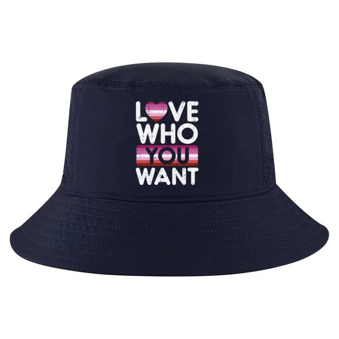 Love Who You Want Lesbian Heart Pride Flag Lgbtq Couple Gift Cool Comfort Performance Bucket Hat