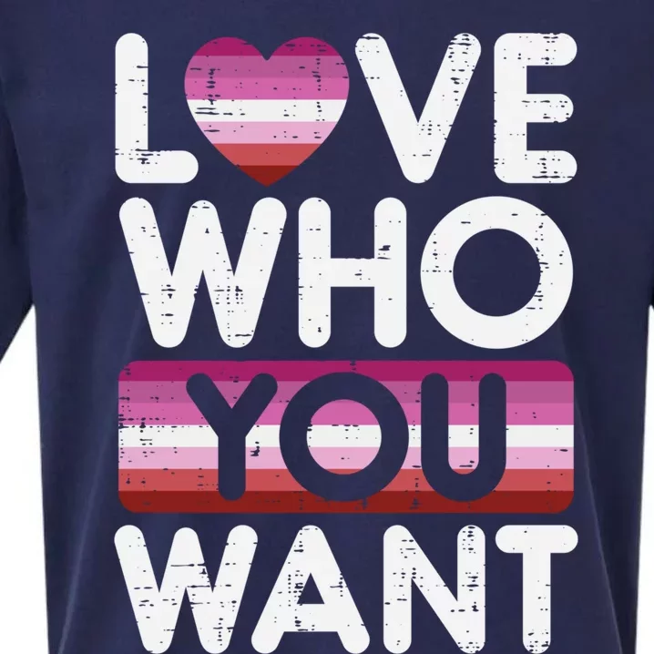 Love Who You Want Lesbian Heart Pride Flag Lgbtq Couple Gift Sueded Cloud Jersey T-Shirt