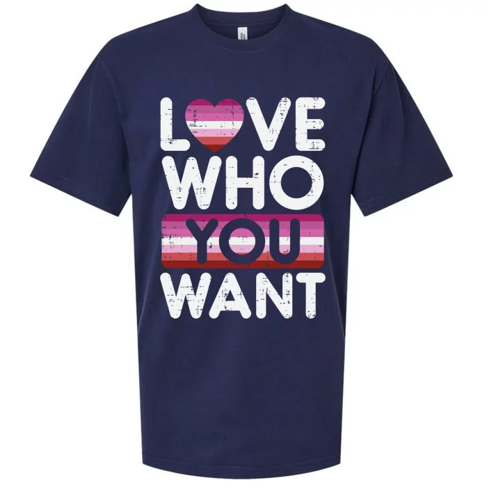 Love Who You Want Lesbian Heart Pride Flag Lgbtq Couple Gift Sueded Cloud Jersey T-Shirt