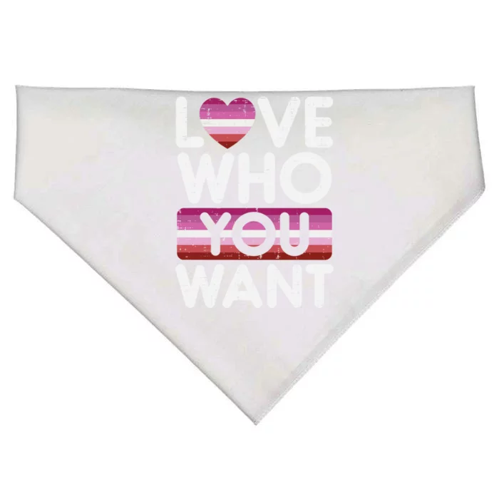 Love Who You Want Lesbian Heart Pride Flag Lgbtq Couple Gift USA-Made Doggie Bandana