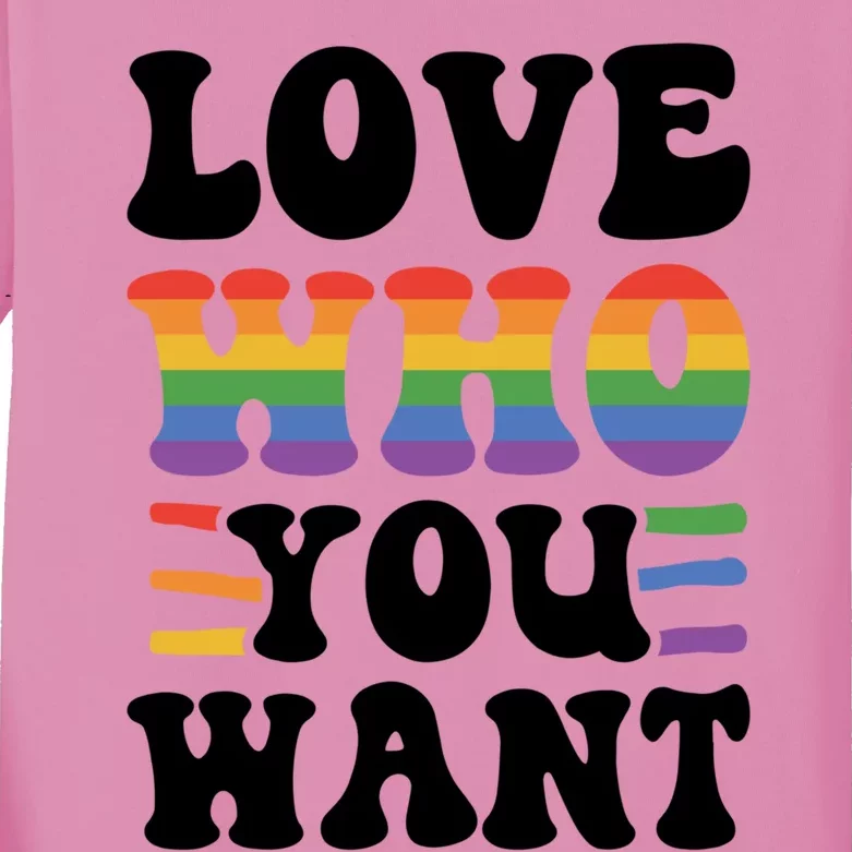 Love Who You Want Lgbtq Diversity Rainbow Pride Gay Queer Gift Kids Long Sleeve Shirt