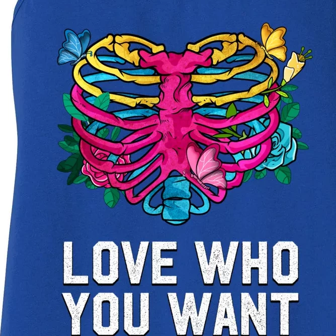 Love Who You Want Pansexual Lgbtq Pan Pride Uplifting Gift Women's Racerback Tank