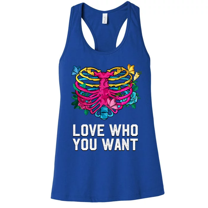 Love Who You Want Pansexual Lgbtq Pan Pride Uplifting Gift Women's Racerback Tank