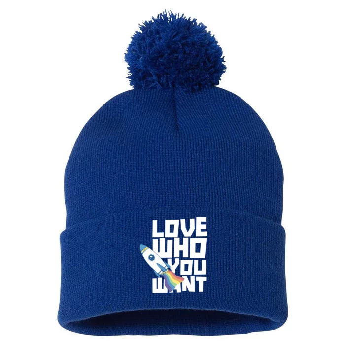 Love Who You Want Rainbow Proud Lgbtq Pride Gay Gift Pom Pom 12in Knit Beanie