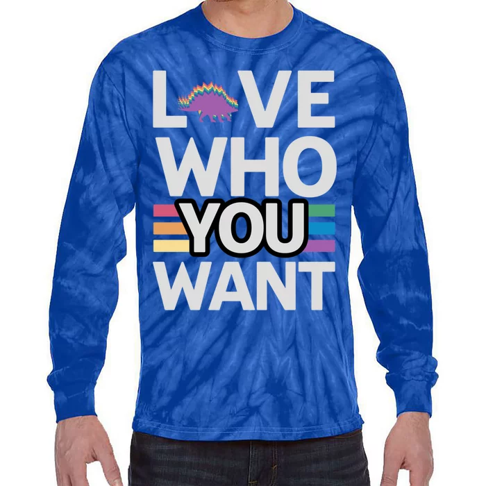 Love Who You Want Stegosaurus Lgbtq Dinosaur Lover Funny Gift Tie-Dye Long Sleeve Shirt