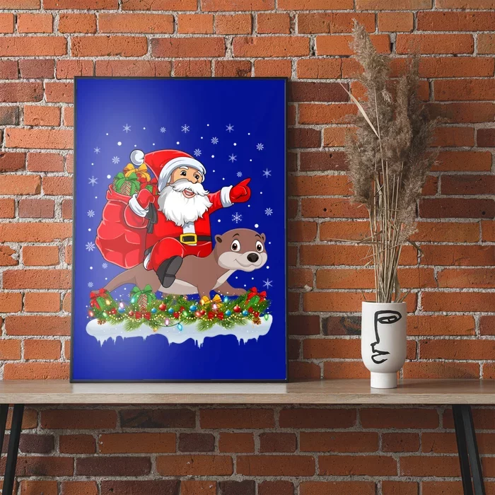 Lighting Xmas Funny Santa Claus Riding Otter Christmas Funny Gift Poster