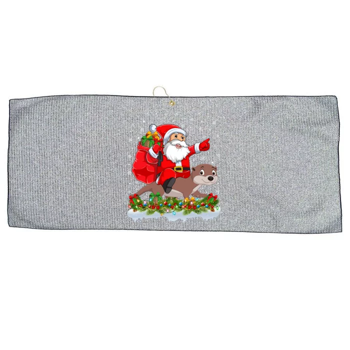 Lighting Xmas Funny Santa Claus Riding Otter Christmas Funny Gift Large Microfiber Waffle Golf Towel