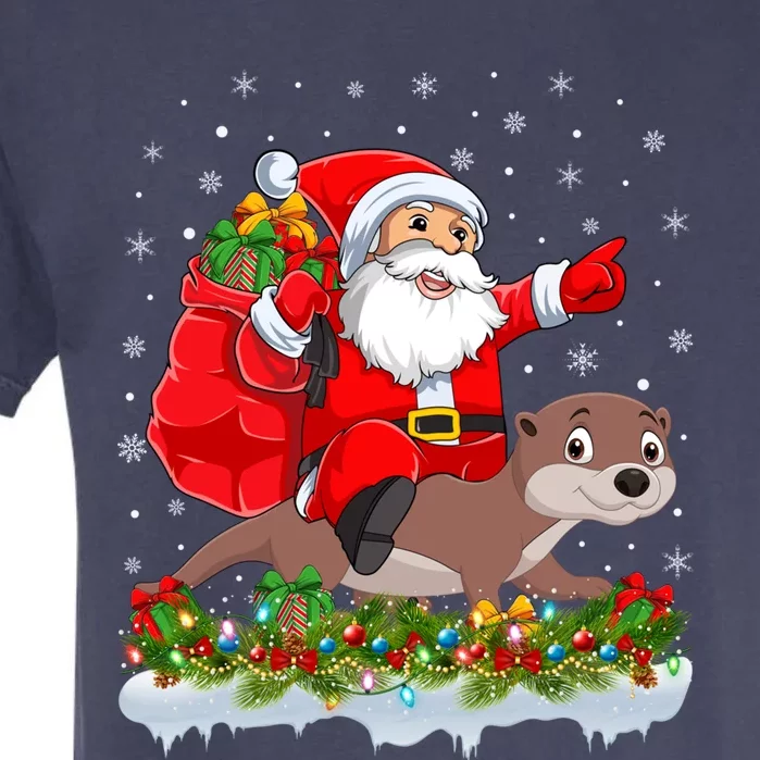 Lighting Xmas Funny Santa Claus Riding Otter Christmas Funny Gift Garment-Dyed Heavyweight T-Shirt