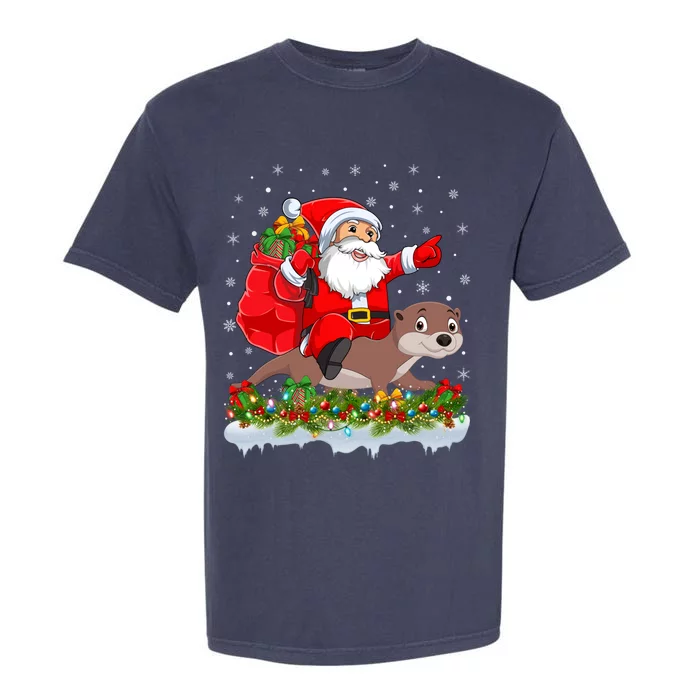 Lighting Xmas Funny Santa Claus Riding Otter Christmas Funny Gift Garment-Dyed Heavyweight T-Shirt