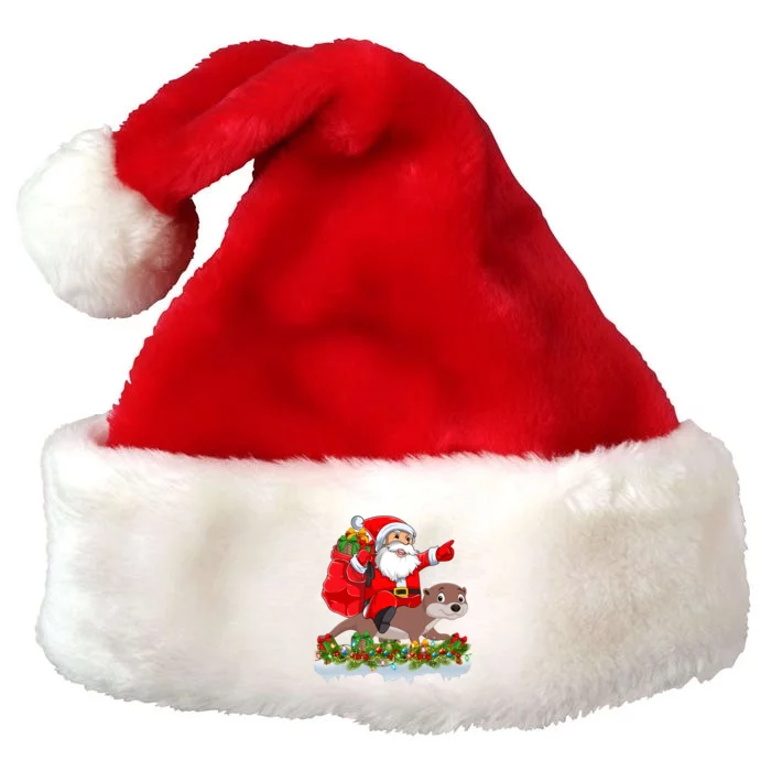 Lighting Xmas Funny Santa Claus Riding Otter Christmas Funny Gift Premium Christmas Santa Hat