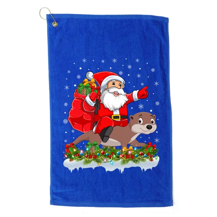 Lighting Xmas Funny Santa Claus Riding Otter Christmas Funny Gift Platinum Collection Golf Towel