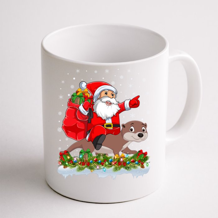 Lighting Xmas Funny Santa Claus Riding Otter Christmas Funny Gift Front & Back Coffee Mug